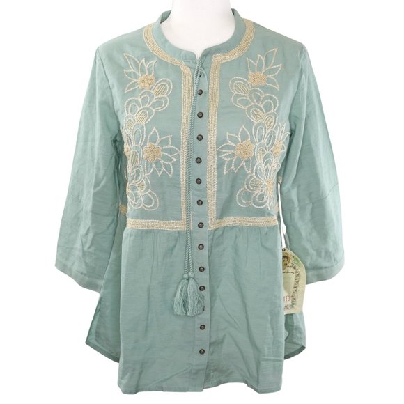 Aratta Silent Journey Mint Buttoned Tunic Top - Picture 1 of 13